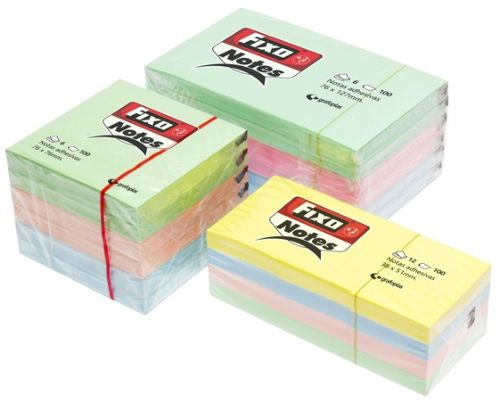 PACK 6 BLOC NOTAS ADHESIVAS 76X76MM FIXO PASTEL