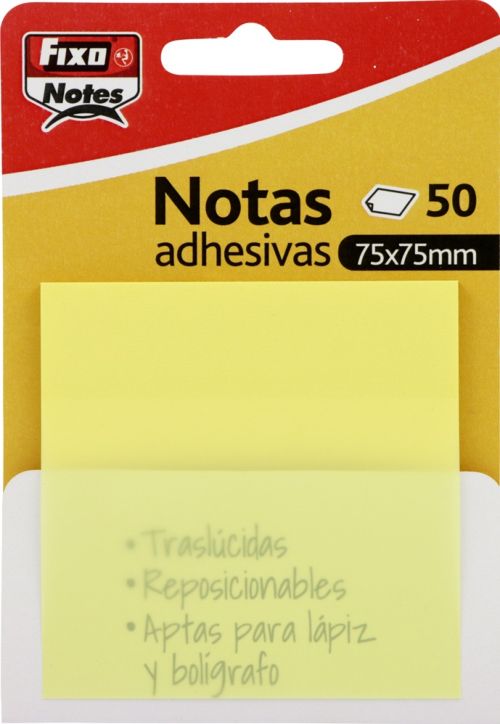 BLOC 50 NOTAS ADHESIVAS TRANSLUCIDAS 75X75 AMARILLO PASTEL