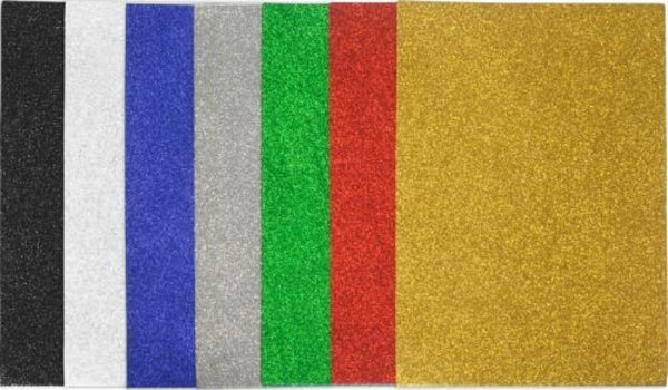 PACK 5 LAMINAS GOMA EVA ADHESIVA PURPURINA 40X60 BLANCO