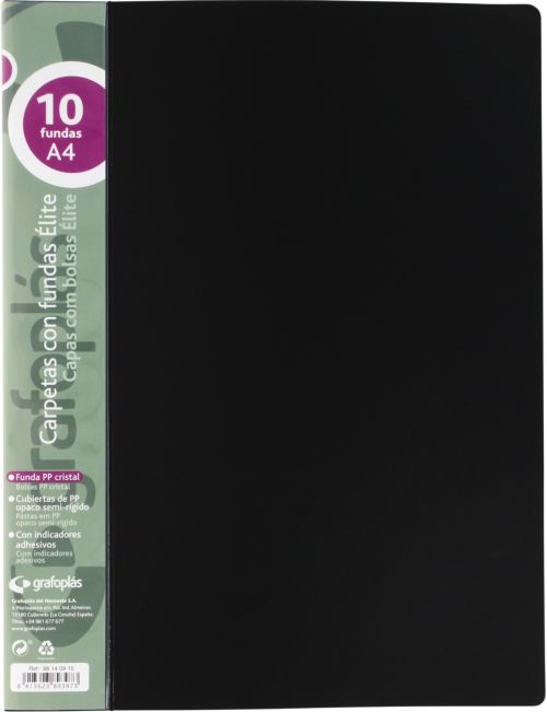 Carpeta 10 fundas elite a4 opaco color negro polipropileno