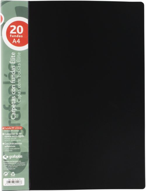 Carpeta 20 fundas elite a4 opaco color negro polipropileno
