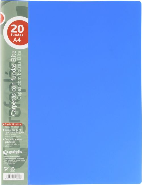 Carpeta 20 fundas elite a4 opaco color azul polipropileno