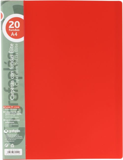 Carpeta 20 fundas elite a4 opaco color rojo polipropileno