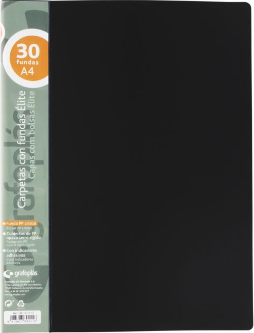 Carpeta 30 fundas elite a4 opaco color negro polipropileno