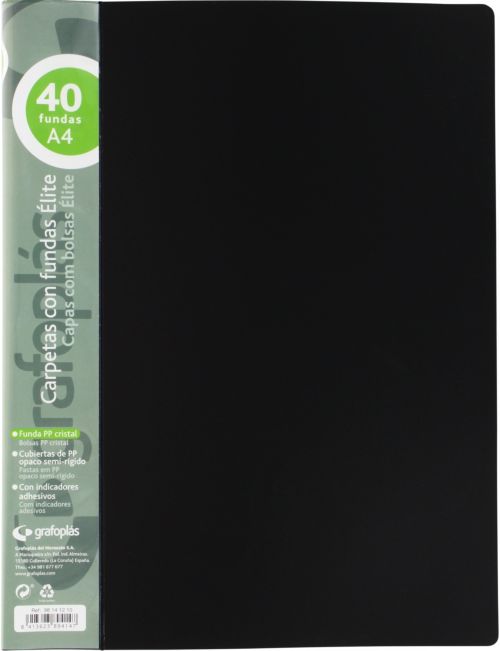 Carpeta 40 fundas elite a4 opaco color negro polipropileno