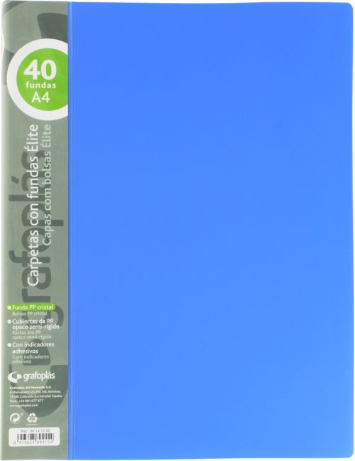 Carpeta 40 fundas elite a4 opaco color azul polipropileno