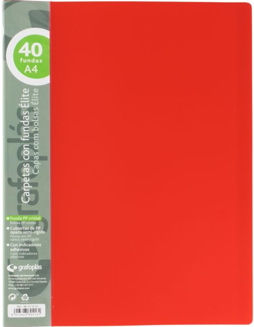 Carpeta 40 fundas elite a4 opaco color rojo polipropileno