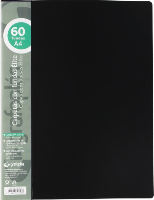 Carpeta 60 fundas elite a4 opaco color negro polipropileno