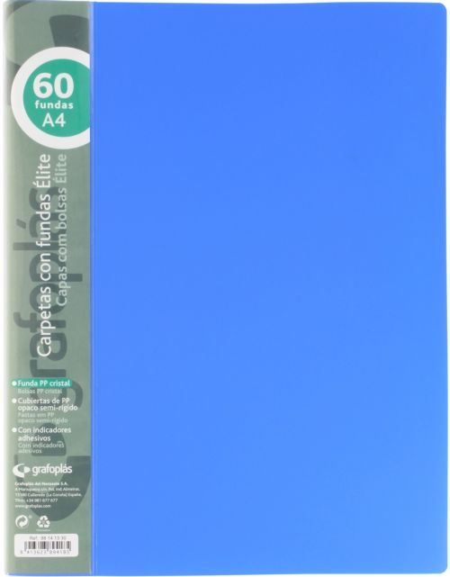 Carpeta 60 fundas elite a4 opaco color azul polipropileno