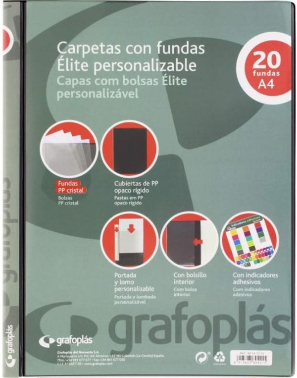 Carpeta personalizable A4 20 fundas soldadas color negro Elite
