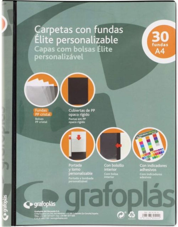 Carpeta personalizable A4 30 fundas soldadas color negro Elite