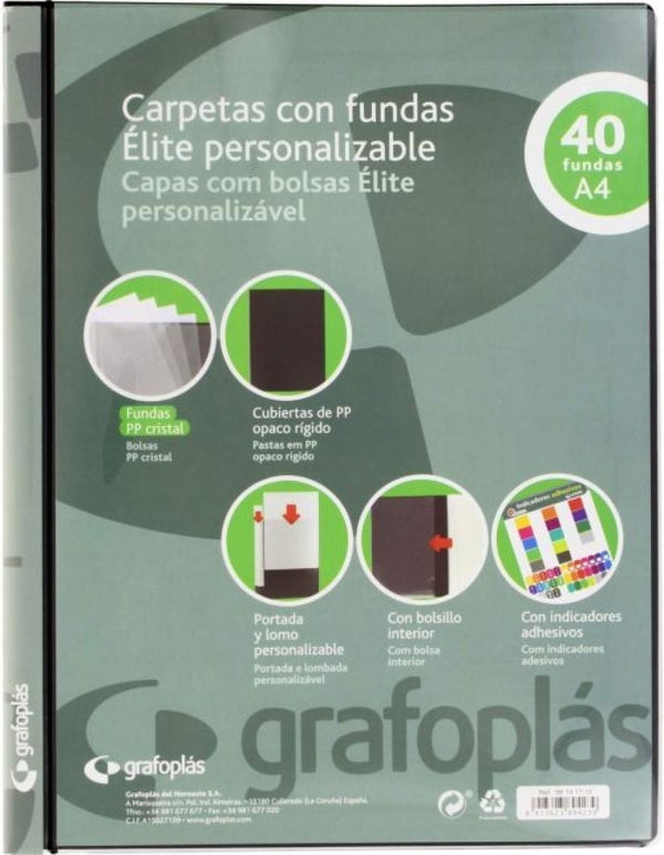 Carpeta personalizable A4 40 fundas soldadas color negro Elite