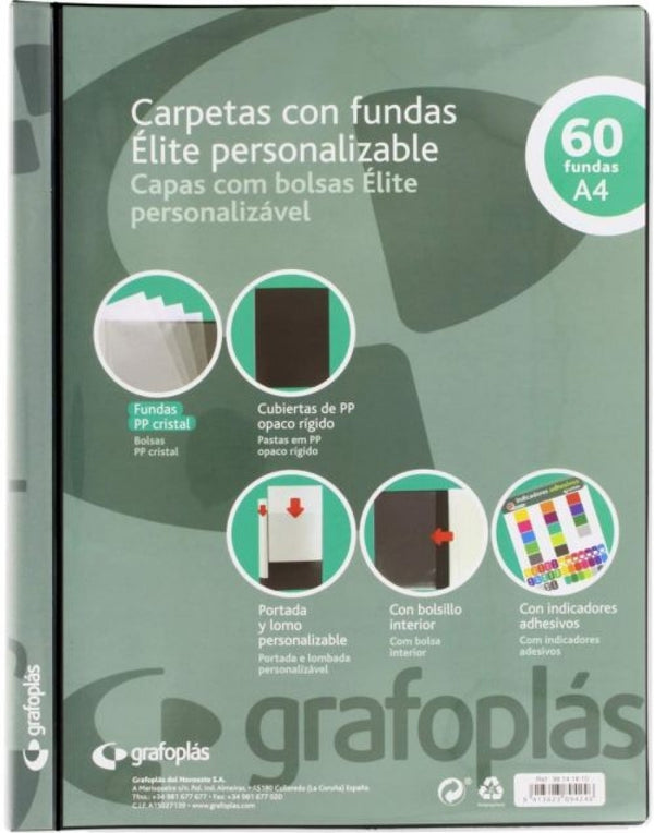 Carpeta personalizable A4 60 fundas soldadas color negro Elite