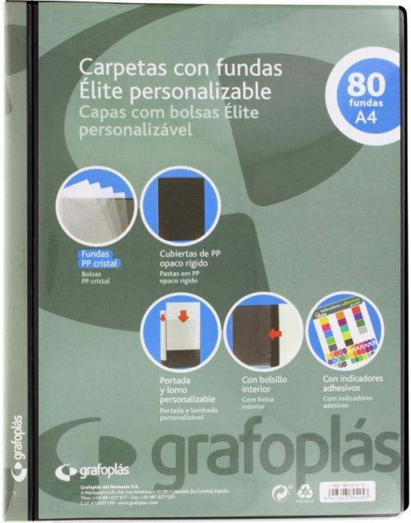 Carpeta personalizable A4 80 fundas soldadas color negro Elite