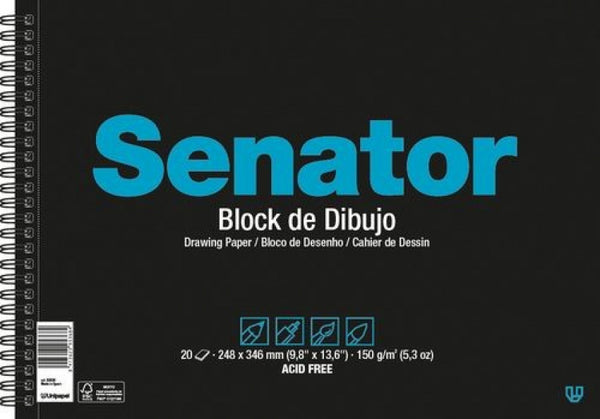 Bloc dibujo espiral senator fº prolongado 20h 150g con recuadro 2 taladros y microperforado