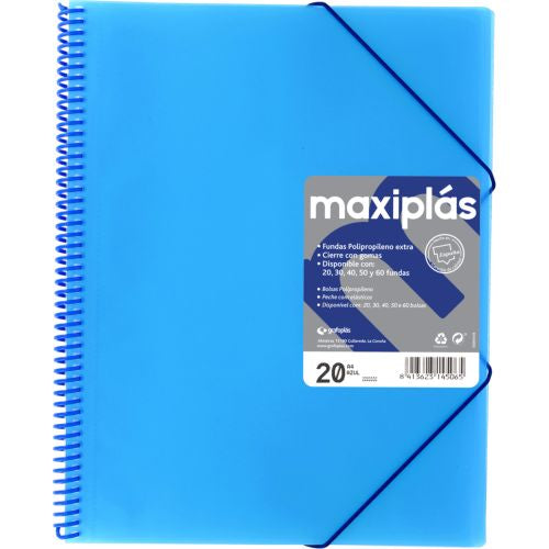 CARPETAS A4 20 FUNDAS A4 ESPIRAL MAXIPLAS AZUL