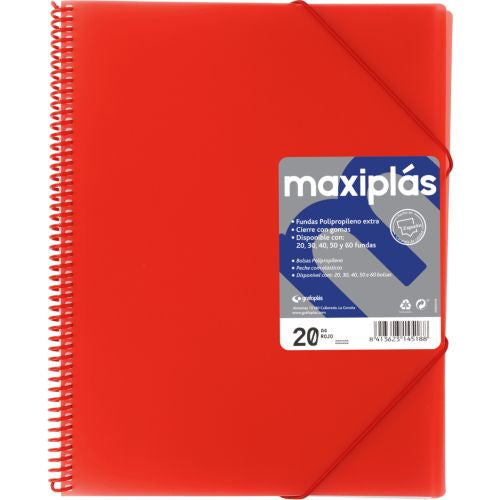 CARPETAS A4 30 FUNDAS A4 ESPIRAL MAXIPLAS ROJO