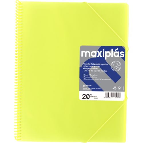 CARPETAS A4 20 FUNDAS A4 ESPIRAL MAXIPLAS AMARILLO