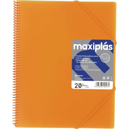 CARPETAS A4 30 FUNDAS A4 ESPIRAL MAXIPLAS NARANJA