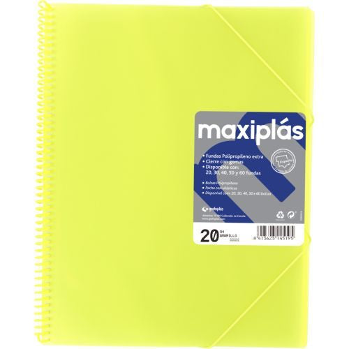 CARPETAS A4 40 FUNDAS A4 ESPIRAL MAXIPLAS AMARILLO