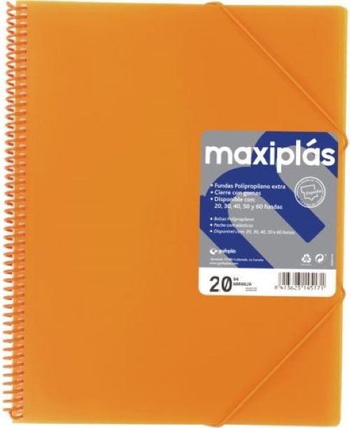 CARPETAS A4 50 FUNDAS A4 ESPIRAL MAXIPLAS NARANJA