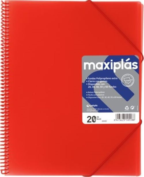 CARPETAS A4 60 FUNDAS A4 ESPIRAL MAXIPLAS ROJO