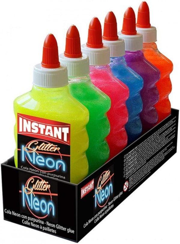 C/6 COLA GLITTER NEON CON PURPURINA SURTIDO 180ML