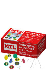 C/10 CAJAS 100 CHINCHETAS DE COLORES Nº2 10MM MTL