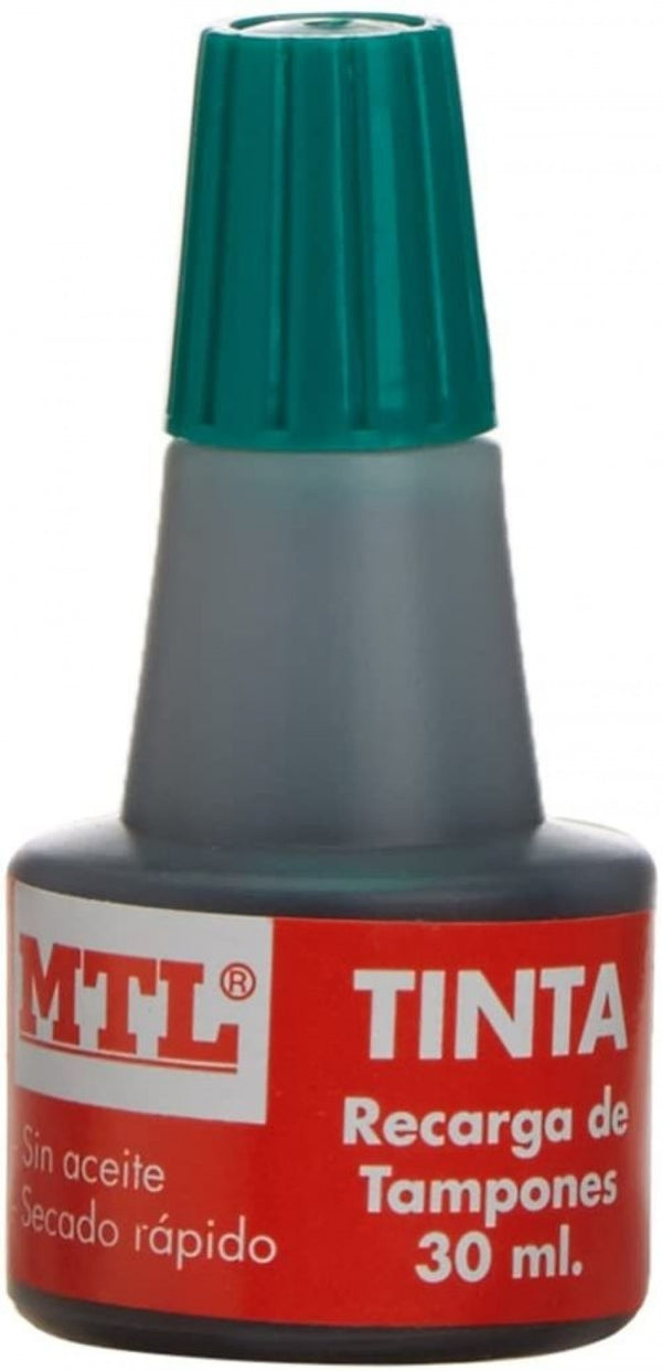BOTELLA DE TINTA 30ML VERDE RECARGA/ENTINTADO DE TAMPON MTL