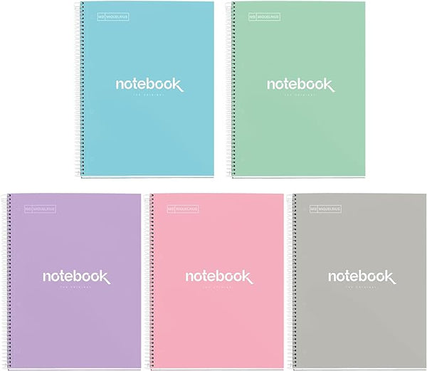 Paq/5 cuaderno espiral notebook1 a4 80h 90g cuad.5x5 emotions colores pastel