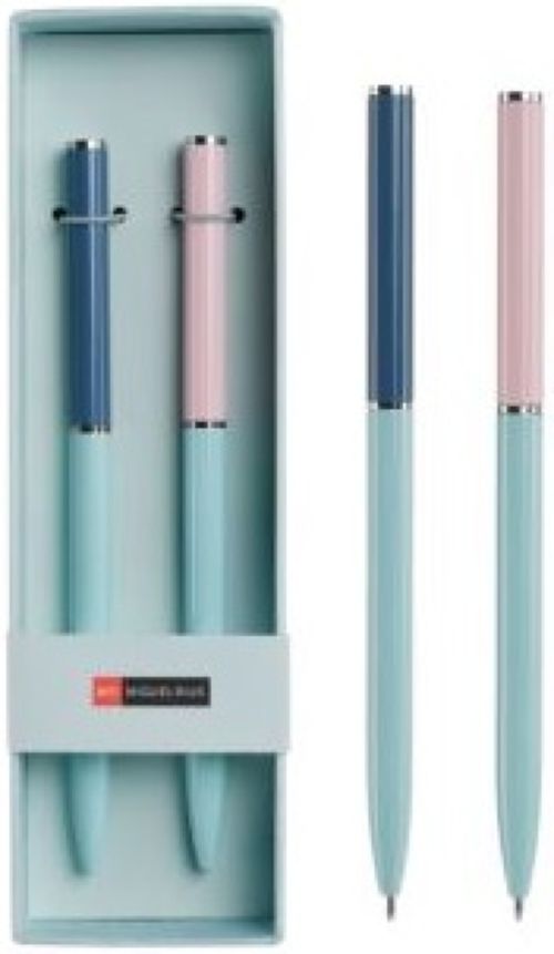 Set 2 boligrafos metalicos finos rosa/azul