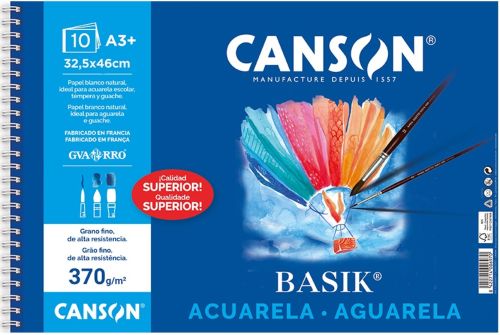 Bloc dibujo espiral basik acuarela y tempera a3+ 370g