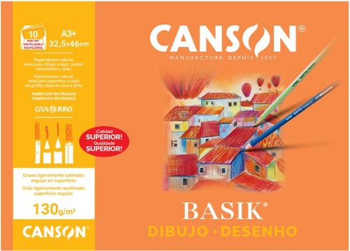 Minipack 10 laminas dibujo basik liso 32,5x46 130g