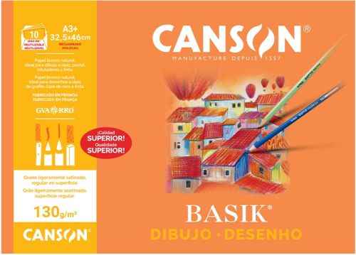 Minipack 10 laminas dibujo basik A3+ 32,5x46cm 130g con recuadro