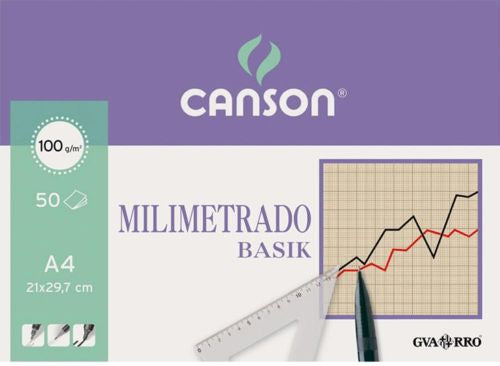 Bloc papel milimetrado basik a4 50h 100g. encolado