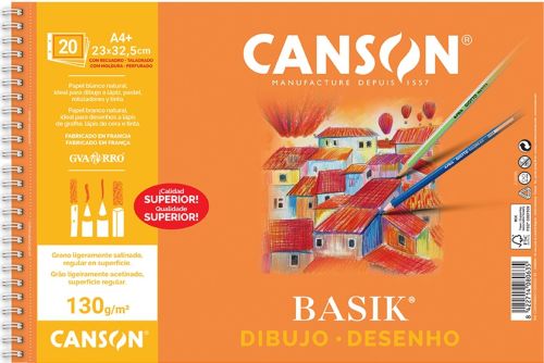 Bloc dibujo espiral basik a4+ 20h 130g. con recuadro y taladro microperforado