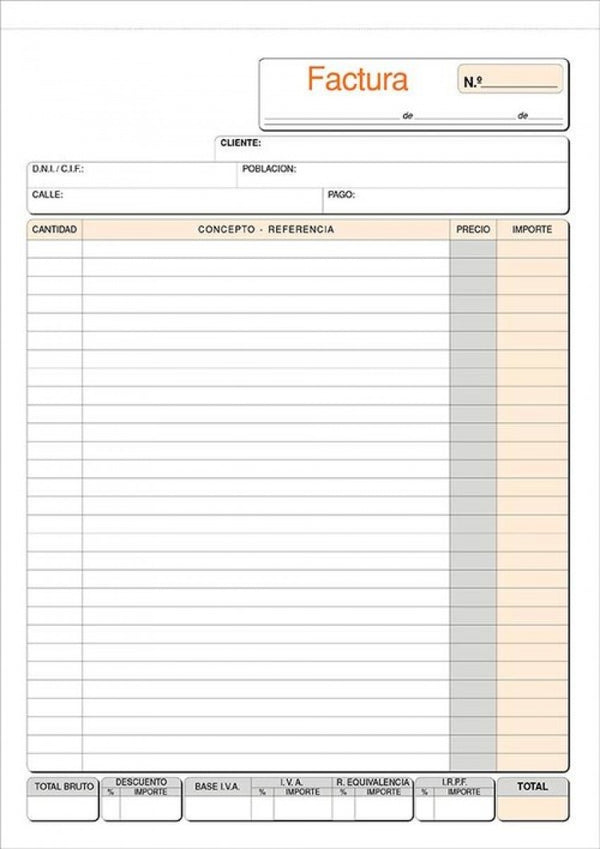Paq/10 talonarios de facturas fº natural duplicado autocopiativo