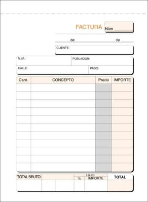 PAQ/10 TALONARIOS DE FACTURAS FOLIO NATURAL DUPLICADO IGIC