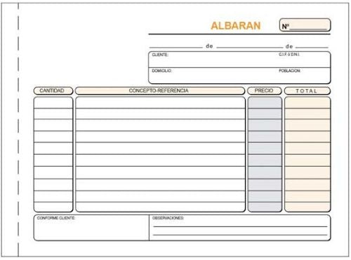 Paq/10 talonarios de albaranes 1/4 apaisado duplicado autocopiativo