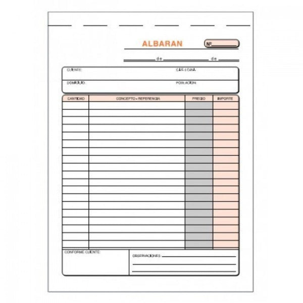Paq/5 talonarios de albaranes 1/4 natural triplicado autocopiante