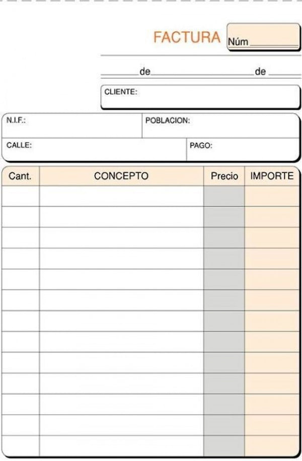 PAQ/10 TALONARIOS DE FACTURAS 1/8 NATURAL DUPLICADO AUTOCOP
