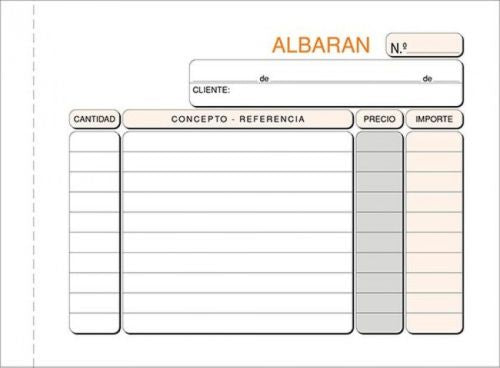 Paq/5 talonarios de albaranes 1/8 apaisado triplicado autocopiante