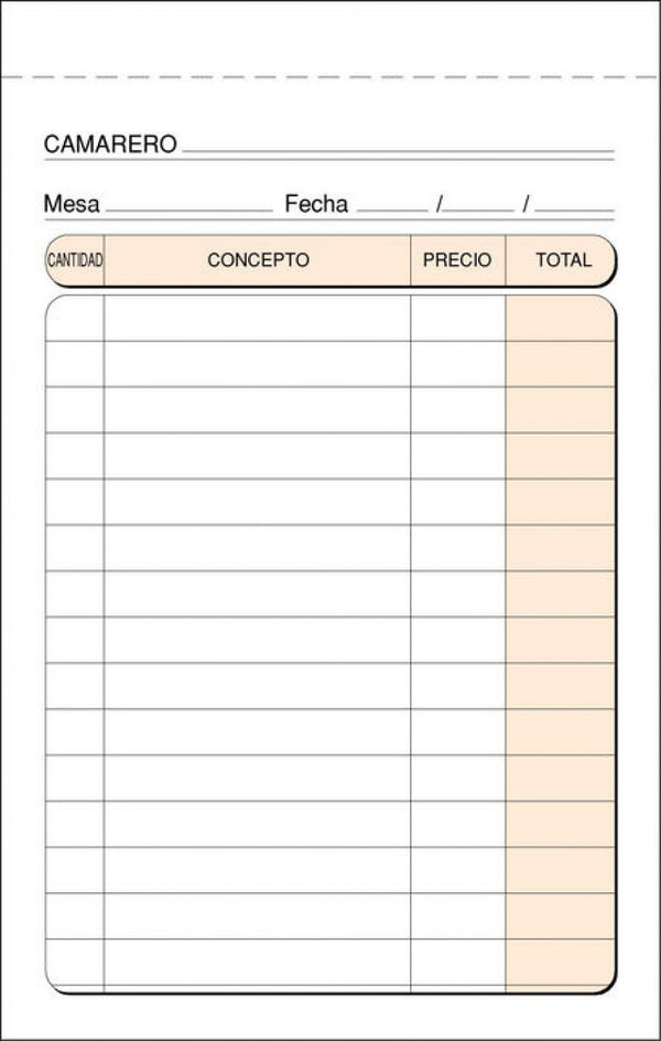 Paq/10 talonario de camarero 9x14cm duplicado autocopiante t140