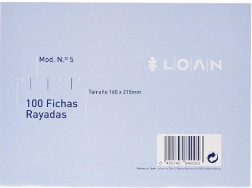 PAQ/100 FICHAS RAYADAS Nº5 16X21,5CM LOAN