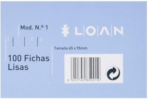 PAQ/100 FICHAS LISAS Nº1 6,5X9,5CM LOAN