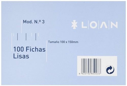 PAQ/100 FICHAS LISAS Nº3 10X15CM LOAN