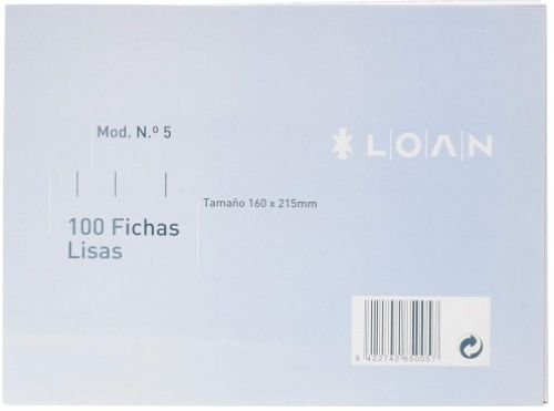 PAQ/100 FICHAS LISAS Nº5 16X21,5CM LOAN