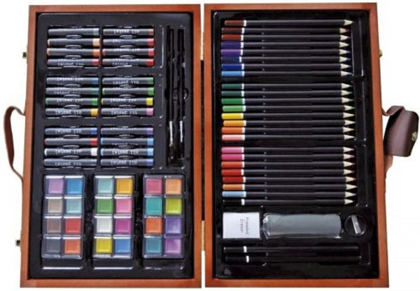 Caja madera con 84 piezas surtido artistico junior art