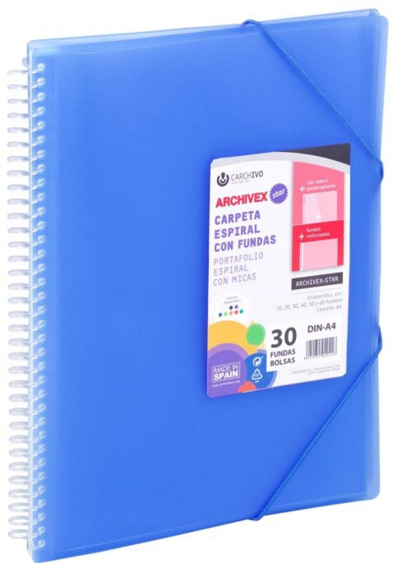 CARPETA 20 FUNDAS A4 ESPIRAL ARCHIVEX STAR AZUL CARCHIVO