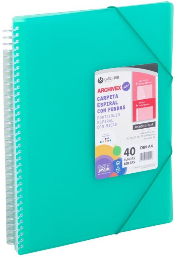 CARPETA 20 FUNDAS A4 ESPIRAL ARCHIVEX STAR VERDE CARCHIVO